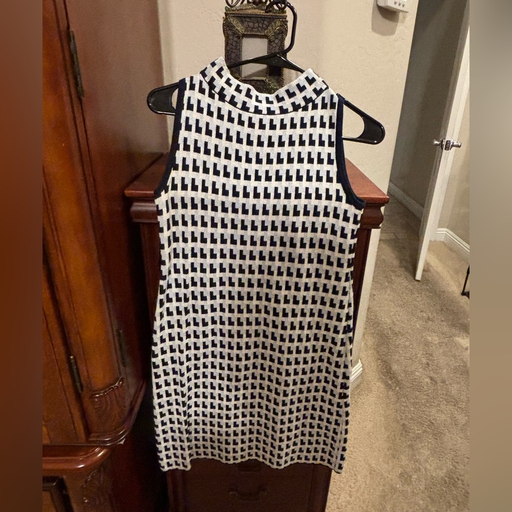 Ann Taylor Factory Navy and White Geometric Knit Shift Dress